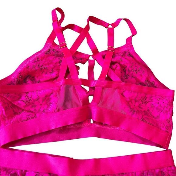 Torrid Womens 0 US Large Floral Lace Strappy Bralette 00 US Medium Panty Pink - Picture 7 of 10